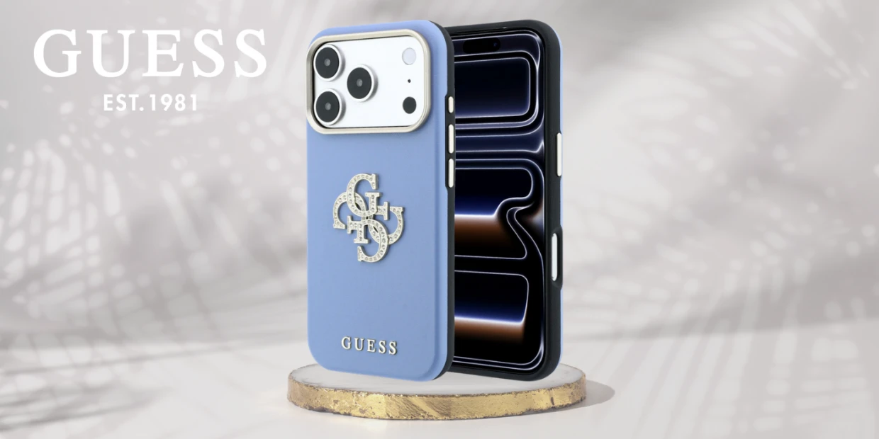 Husa Guess Smooth Big Strass Logo compatibila cu iPhone 18 Pro / 17 Pro, Albastru 1 Lerato.ro