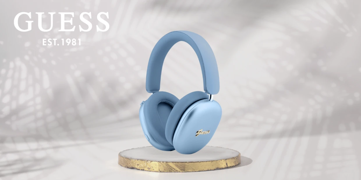 Casti wireless Guess Metallic Effect Metal Script Logo, over the ear, Bluetooth 6.0, ENC, timp incarcare 2h, autonomie totala 26h, 200mAh, USB-C, Albastru 1 Lerato.ro
