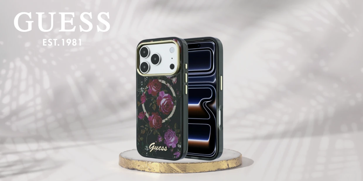 Husa Guess IML Glitter Blossom Roses cu MagSafe compatibila cu iPhone 18 Pro Max / 17 Pro Max, Negru 1 Lerato.ro