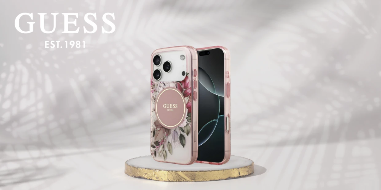 Husa Guess IML Flower and Tonal Circle cu MagSafe compatibila cu iPhone 18 Pro / 17 Pro, Roz 1 Lerato.ro