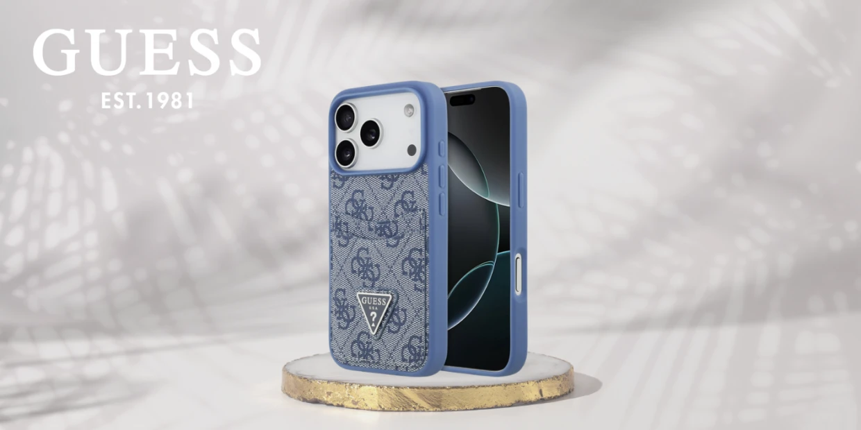 Husa Guess 4G Double Card Triangle compatibila cu iPhone 18 Pro / 17 Pro, Albastru 1 Lerato.ro