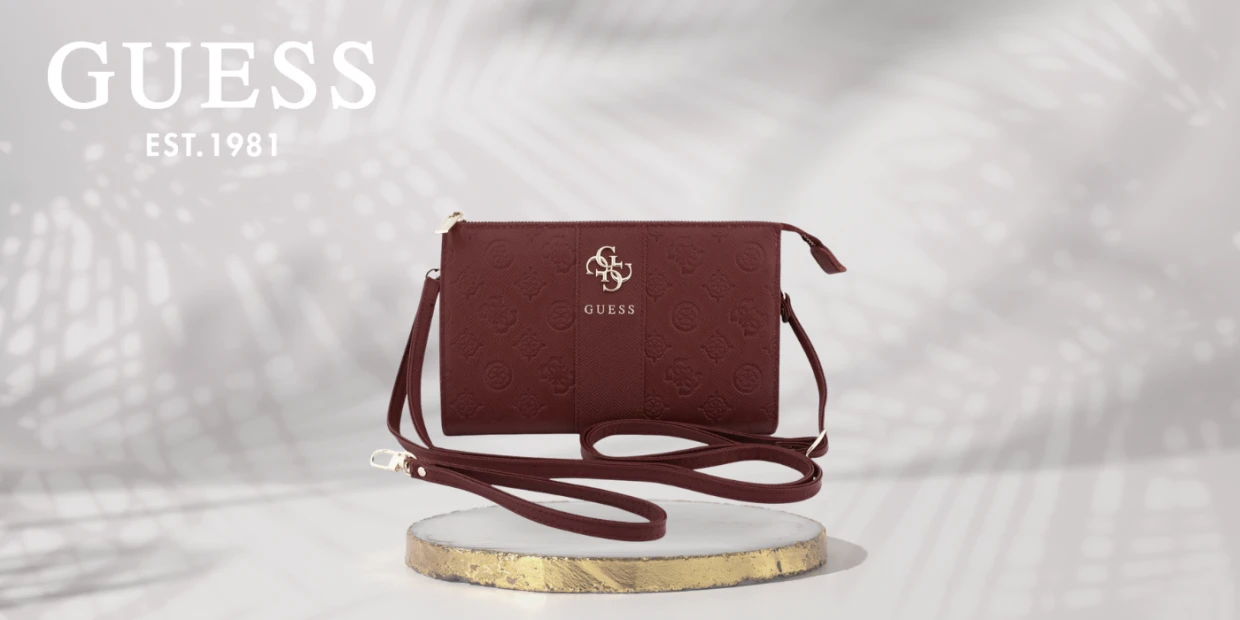 Geanta universala Guess Peony 4G Classic Logos Stripe, Burgundy 1 Lerato.ro