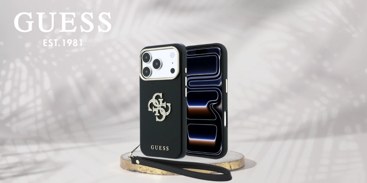 Husa Guess Smooth Big Strass Logo and Strap compatibila cu iPhone 18 Pro Max / 17 Pro Max, Negru 1 Lerato.ro