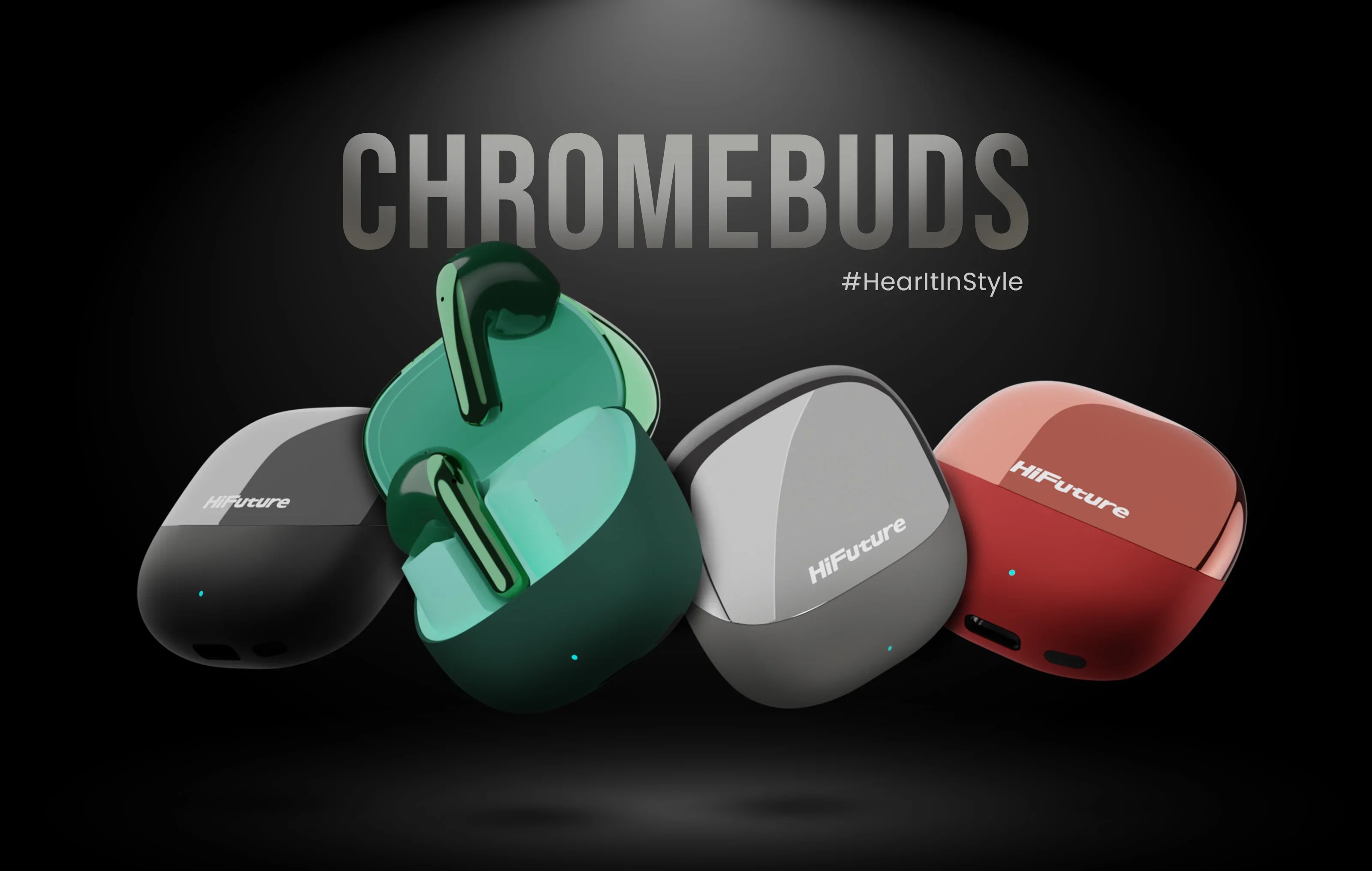 Casti bluetooth wireless TWS HiFuture Chromebuds, Bluetooth 5.4, Pana la 6 ore autonomie casti, 30 de ore autonomie combinat, IPX 5, Ultra Bass, ENC, Red 1 Lerato.ro