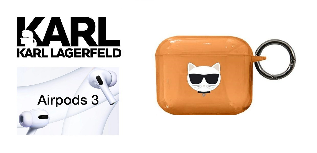 Carcasa Karl Lagerfeld KLA3UCHFO Choupette Head compatibila cu Apple AirPods 3 Portocaliu 1 Lerato.ro