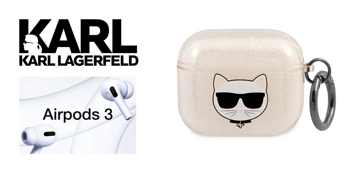 Carcasa Karl Lagerfeld KLA3UCHGD Glitter Choupette Head compatibila cu Apple AirPods 3 Gold 1 Lerato.ro