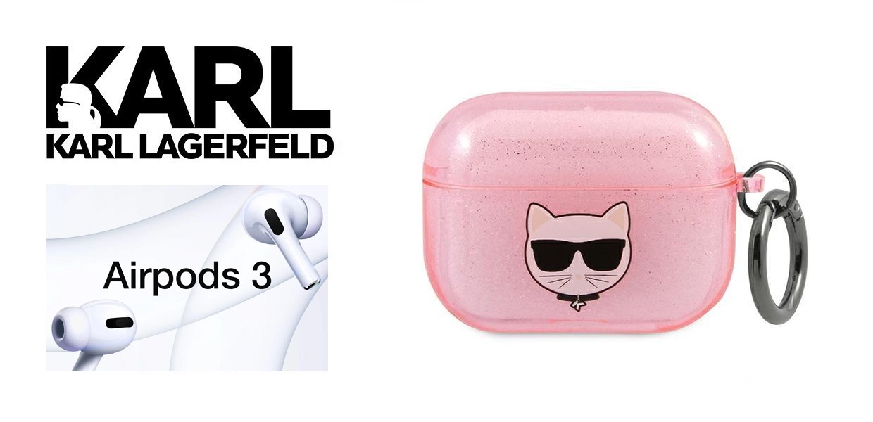 Carcasa Karl Lagerfeld KLA3UCHGP Glitter Choupette Head compatibila cu Apple AirPods 3 Roz 1 Lerato.ro