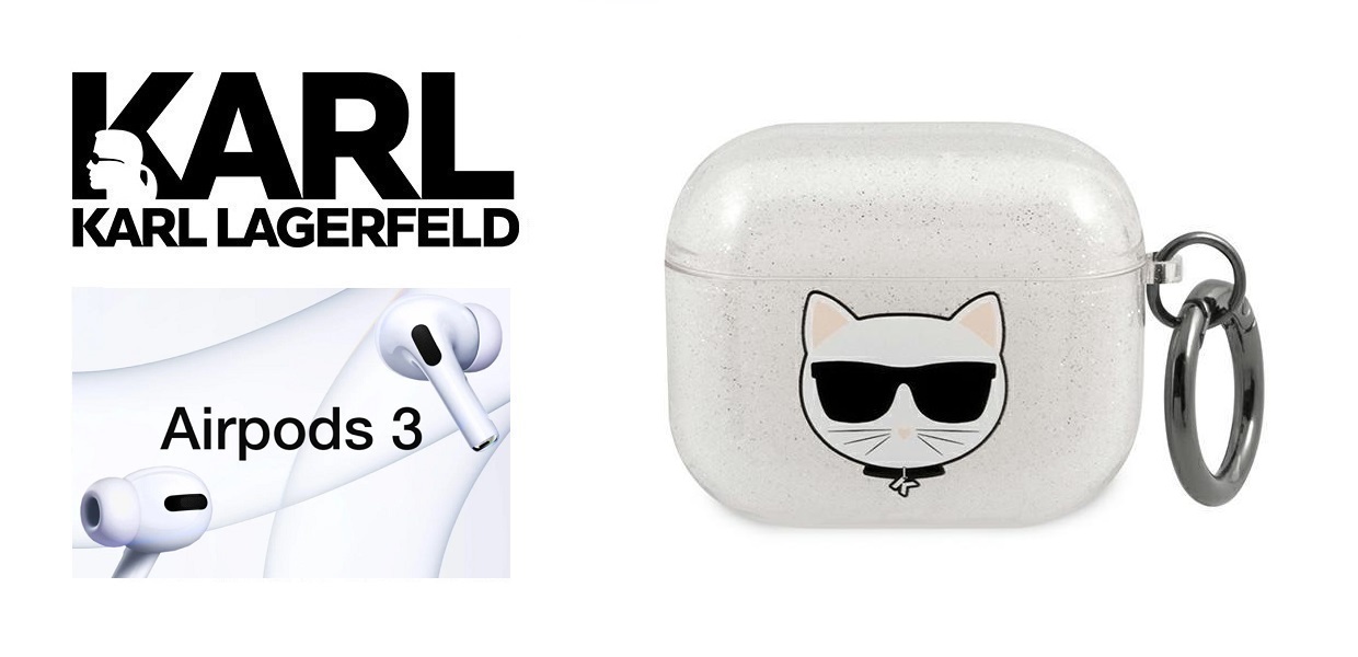 Carcasa Karl Lagerfeld KLA3UCHGS Glitter Choupette Head compatibila cu Apple AirPods 3 Silver 1 Lerato.ro