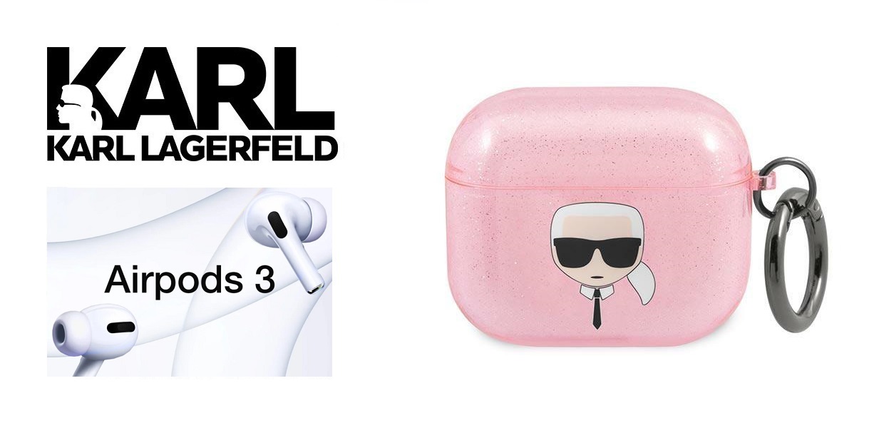 Carcasa Karl Lagerfeld KLA3UKHGP Glitter Karl`s Head compatibila cu Apple AirPods 3 Roz 1 Lerato.ro