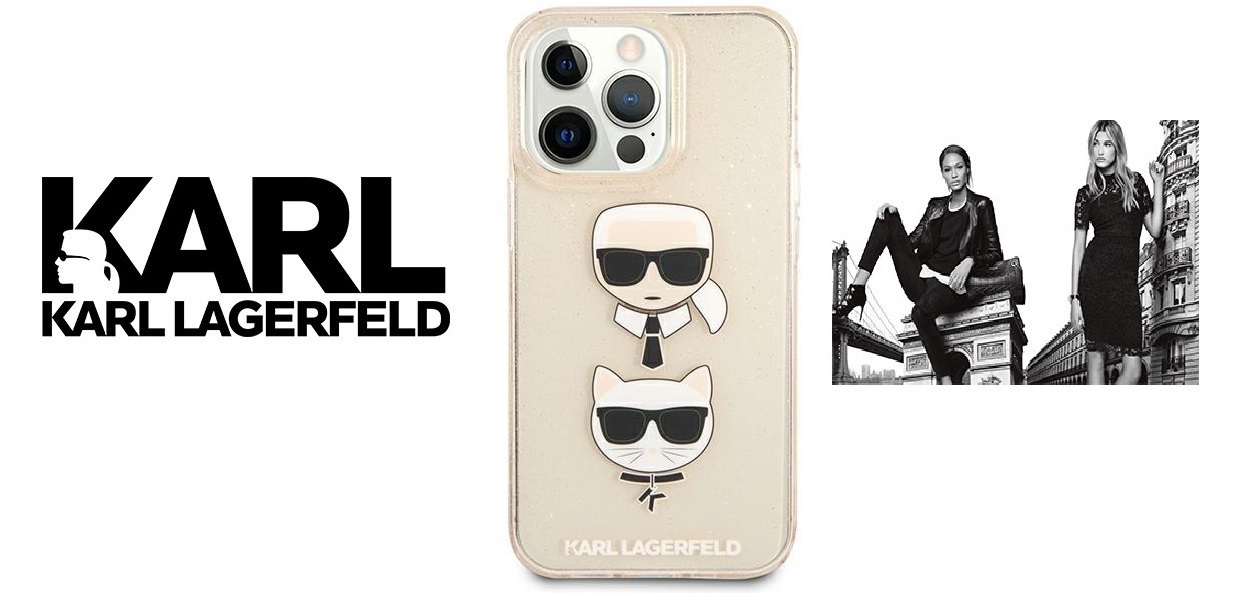 Husa Karl Lagerfeld KLHCP13XKCTUGLGO compatibila cu iPhone 13 Pro Max, Glitter Karl`s & Choupette, Gold 1 Lerato.ro