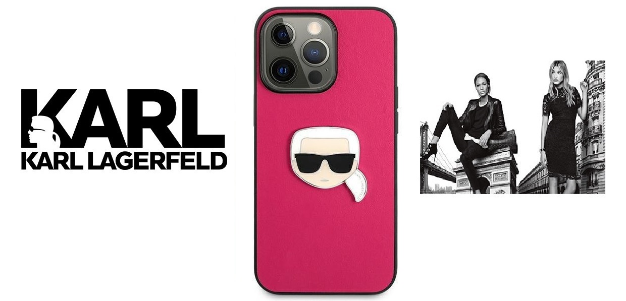 Husa Karl Lagerfeld KLHCP13XPKMP compatibila cu iPhone 13 Pro Max, Leather Ikonik Karl`s Head Metal, Roz 1 Lerato.ro