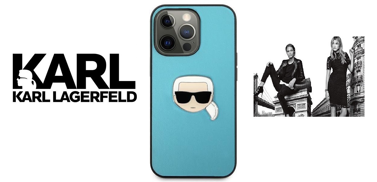 Husa Karl Lagerfeld KLHCP13LPKMB compatibila cu iPhone 13 Pro, Leather Ikonik Karl`s Head Metal, Albastru 1 Lerato.ro