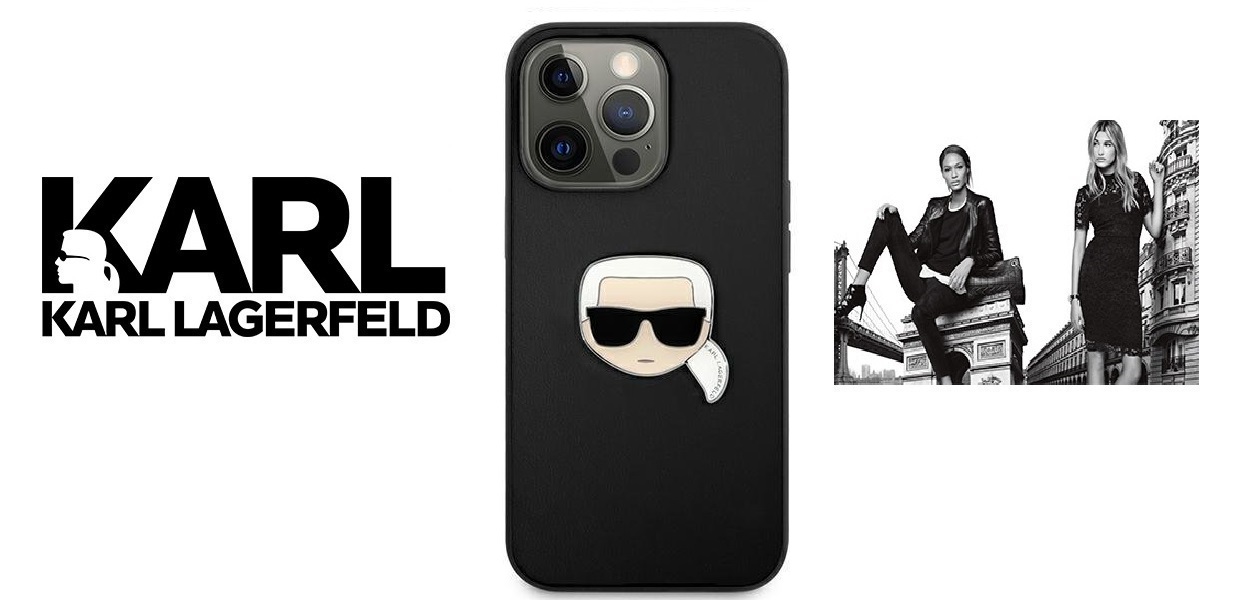 Husa Karl Lagerfeld KLHCP13LPKMK compatibila cu iPhone 13 Pro, Leather Ikonik Karl`s Head Metal, Negru 1 Lerato.ro