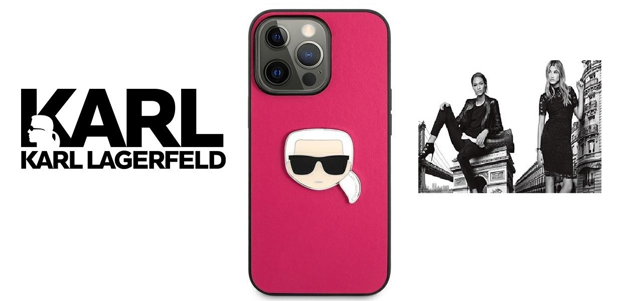 Husa Karl Lagerfeld KLHCP13LPKMP compatibila cu iPhone 13 Pro, Leather Ikonik Karl`s Head Metal, Roz 1 Lerato.ro