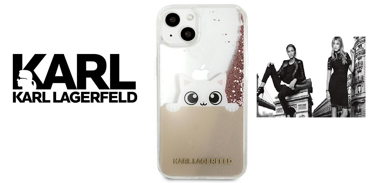 Husa Karl Lagerfeld KLHCP13MPABGNU compatibila cu iPhone 13, Glitter PEEK A BOO Liquid, Roz 1 Lerato.ro