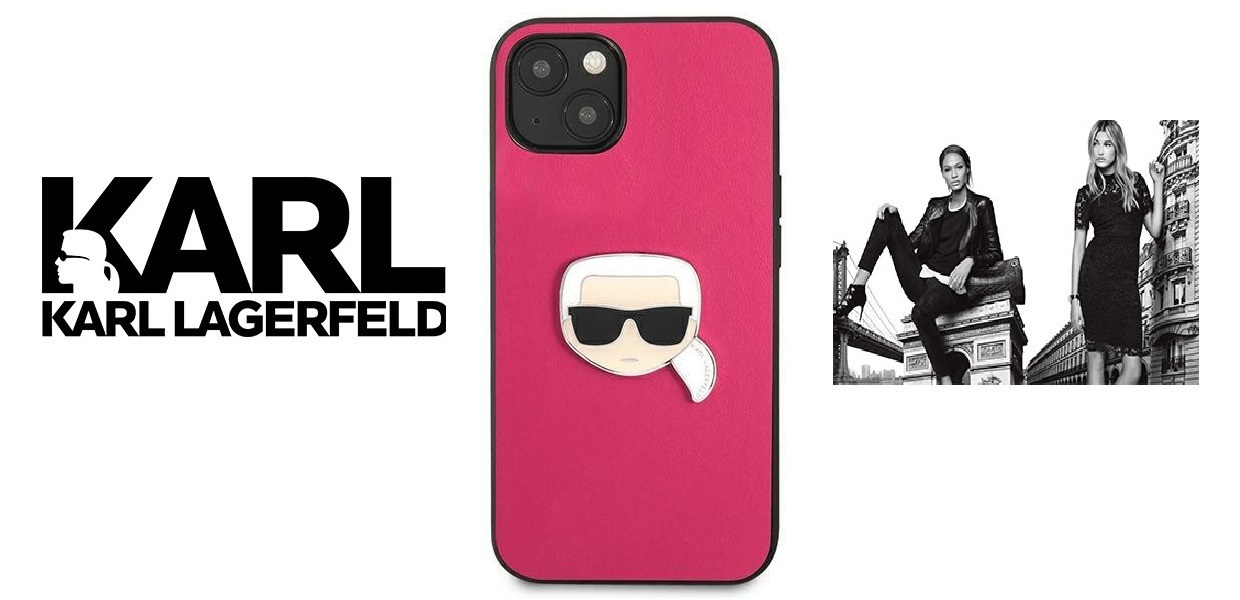 Husa Karl Lagerfeld KLHCP13MPKMP compatibila cu iPhone 13, Leather Ikonik Karl`s Head Metal, Roz 1 Lerato.ro