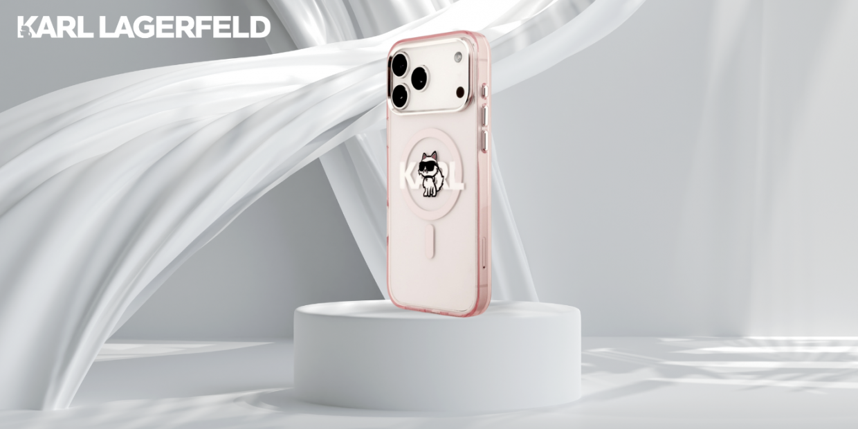 Carcasa Karl Lagerfeld IML Choupette Sketch Logo cu MagSafe compatibila cu iPhone 17 Pro Max, Roz 1 Lerato.ro