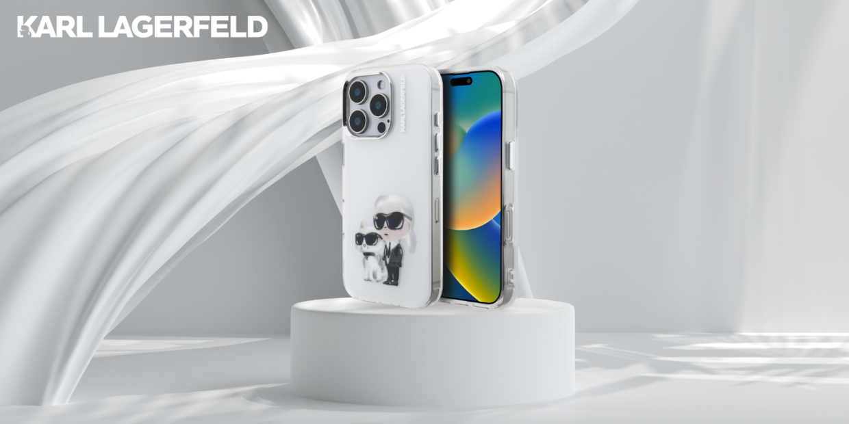 Carcasa Karl Lagerfeld IML Aquarelle Karl and Choupette Logo compatibila cu iPhone 16 Pro Max, Alb 1 Lerato.ro