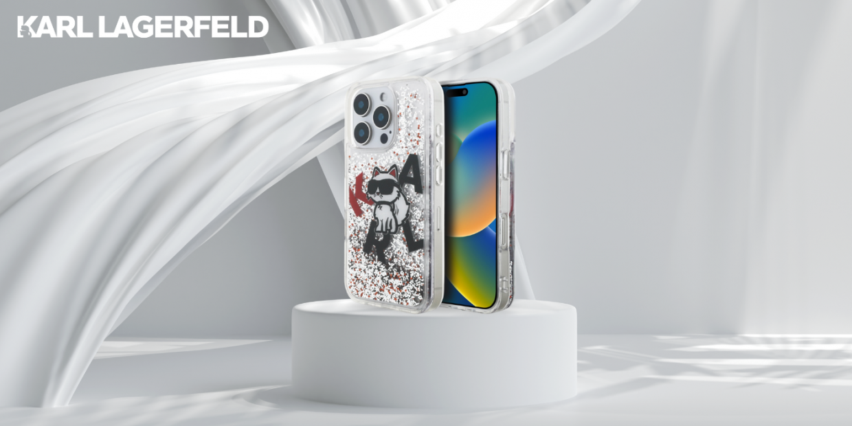 Carcasa Karl Lagerfeld Liquid Glitter Choupette Logo compatibila cu iPhone 16 Pro, Transparent 1 Lerato.ro