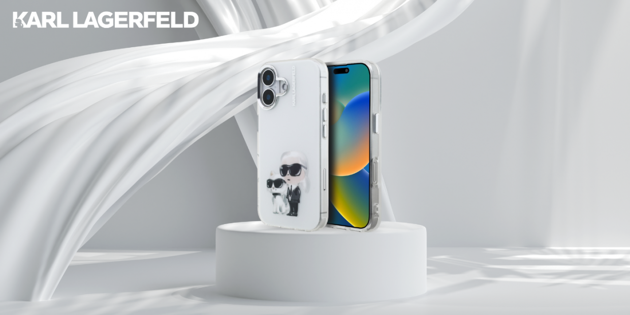Carcasa Karl Lagerfeld IML Aquarelle Karl and Choupette Logo compatibila cu iPhone 16, Alb 1 Lerato.ro