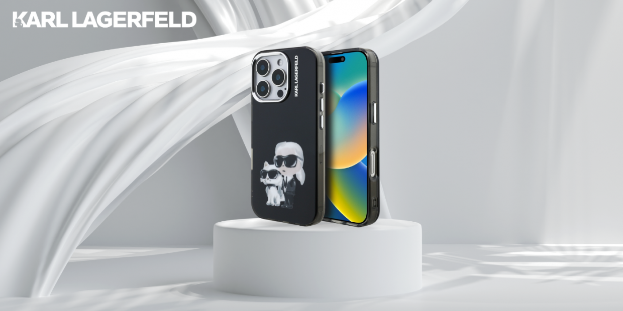 Carcasa Karl Lagerfeld IML Aquarelle Karl and Choupette Logo compatibila cu iPhone 16 Pro, Negru 1 Lerato.ro