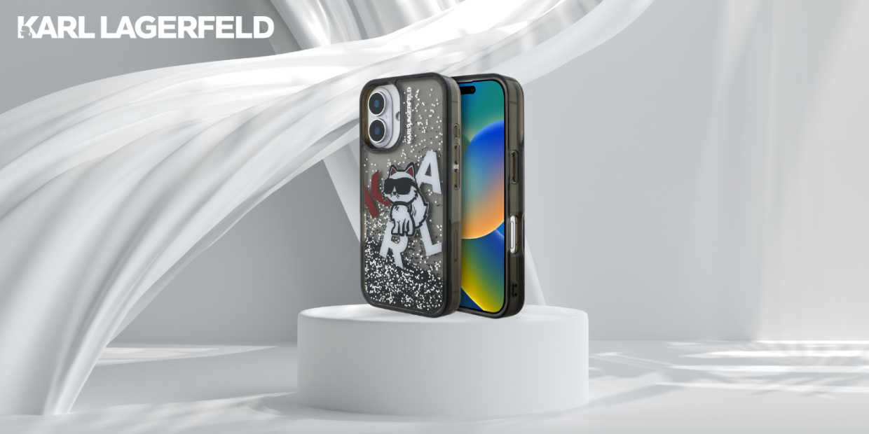 Carcasa Karl Lagerfeld Liquid Glitter Choupette Logo cu MagSafe compatibila cu iPhone 16, Negru 1 Lerato.ro