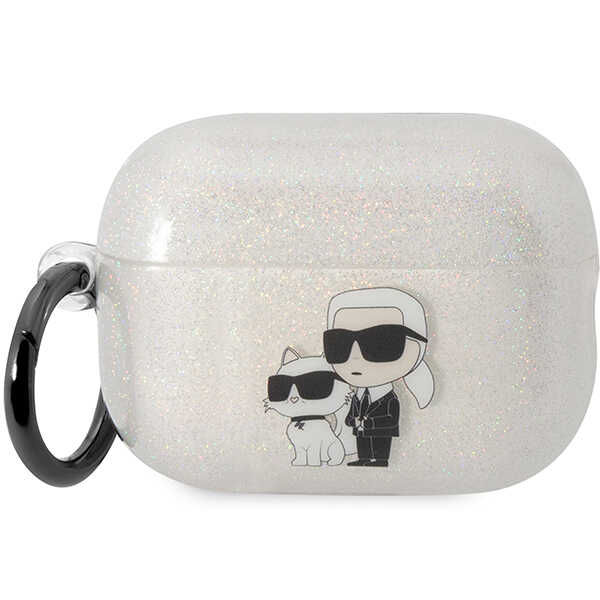 Carcasa Karl Lagerfeld Gliter Karl and Choupette compatibila cu Apple AirPods Pro 2, Transparent 1 Lerato.ro