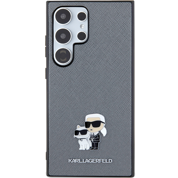 Carcasa Karl Lagerfeld Saffiano Karl and Choupette Metal Pin compatibila cu Samsung Galaxy S24 Ultra, Gri 1 Lerato.ro