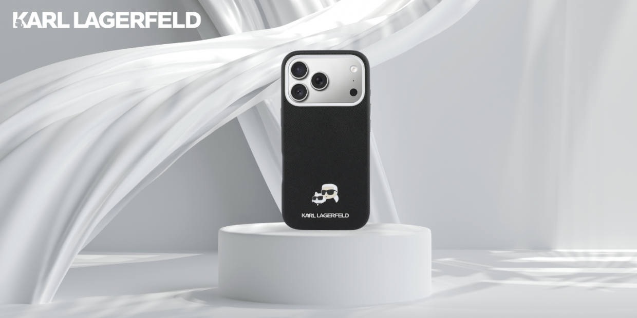 Husa Karl Lagerfeld Karl and Choupette Head Pins Saffiano cu MagSafe compatibila cu iPhone 17 Pro Max, Negru 1 Lerato.ro