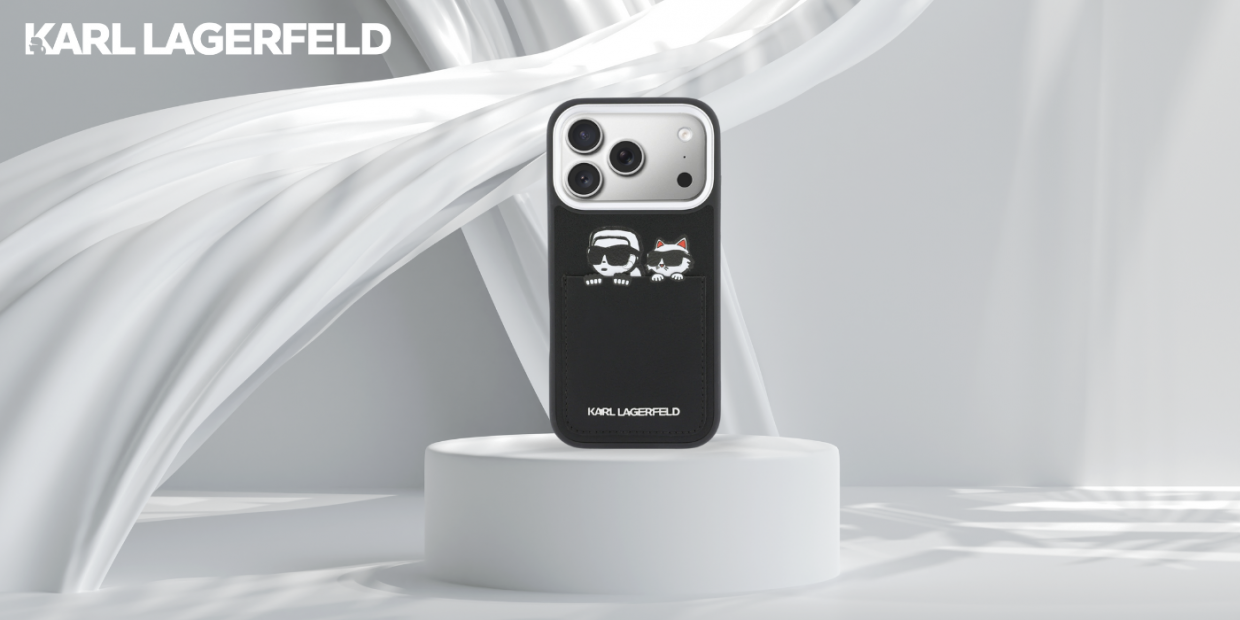 Husa Karl Lagerfeld Karl and Choupette Print Pocket compatibila cu iPhone 17 Pro, Negru 1 Lerato.ro