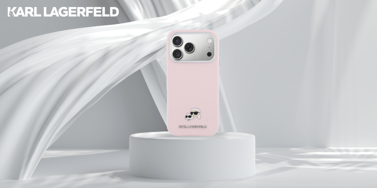 Husa Karl Lagerfeld Karl and Choupette Head Pins Saffiano cu MagSafe compatibila cu iPhone 17 Pro Max, Roz 1 Lerato.ro