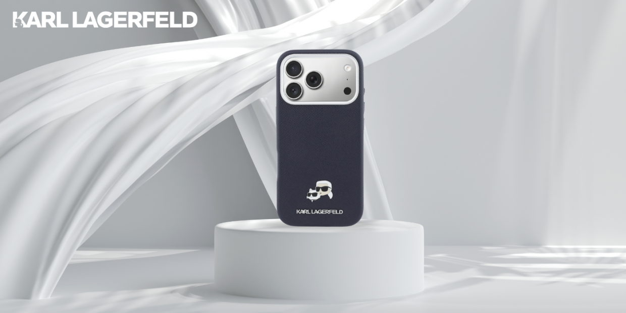 Husa Karl Lagerfeld Karl and Choupette Head Pins Saffiano cu MagSafe compatibila cu iPhone 17 Pro Max, Navy Blue 1 Lerato.ro