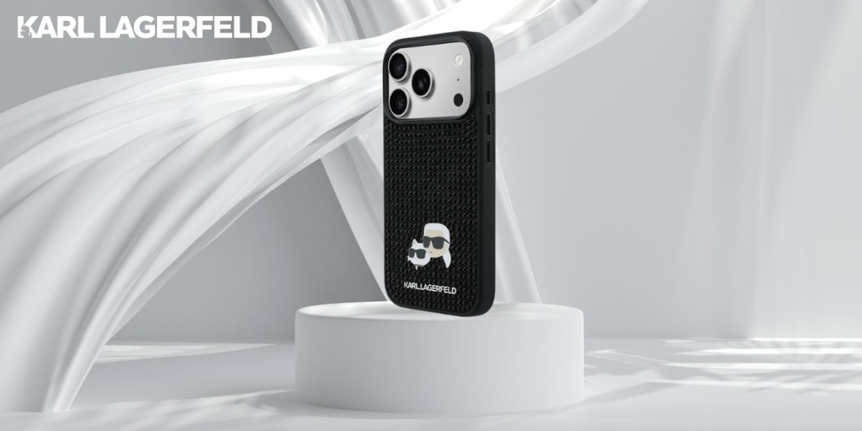 Husa Karl Lagerfeld Rhinestones Karl and Choupette Pin compatibila cu iPhone 17 Pro, Negru 1 Lerato.ro
