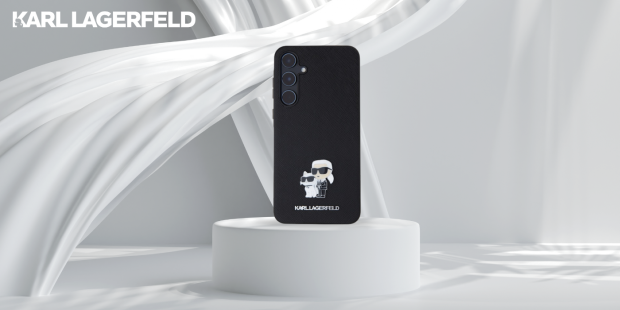 Carcasa Karl Lagerfeld Saffiano Karl and Choupette Pin compatibila cu Samsung Galaxy A55, Negru 1 Lerato.ro