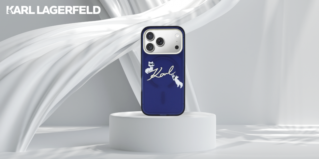 Carcasa Karl Lagerfeld IML Choupettes Karl Script Logo cu MagSafe compatibila cu iPhone 17 Pro, Albastru 1 Lerato.ro