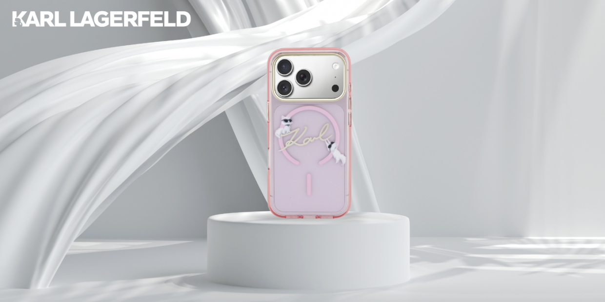 Carcasa Karl Lagerfeld IML Choupettes Karl Script Logo cu MagSafe compatibila cu iPhone 17 Pro Max, Roz 1 Lerato.ro