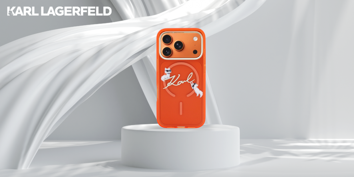 Carcasa Karl Lagerfeld IML Choupettes Karl Script Logo cu MagSafe compatibila cu iPhone 17 Pro, Portocaliu 1 Lerato.ro