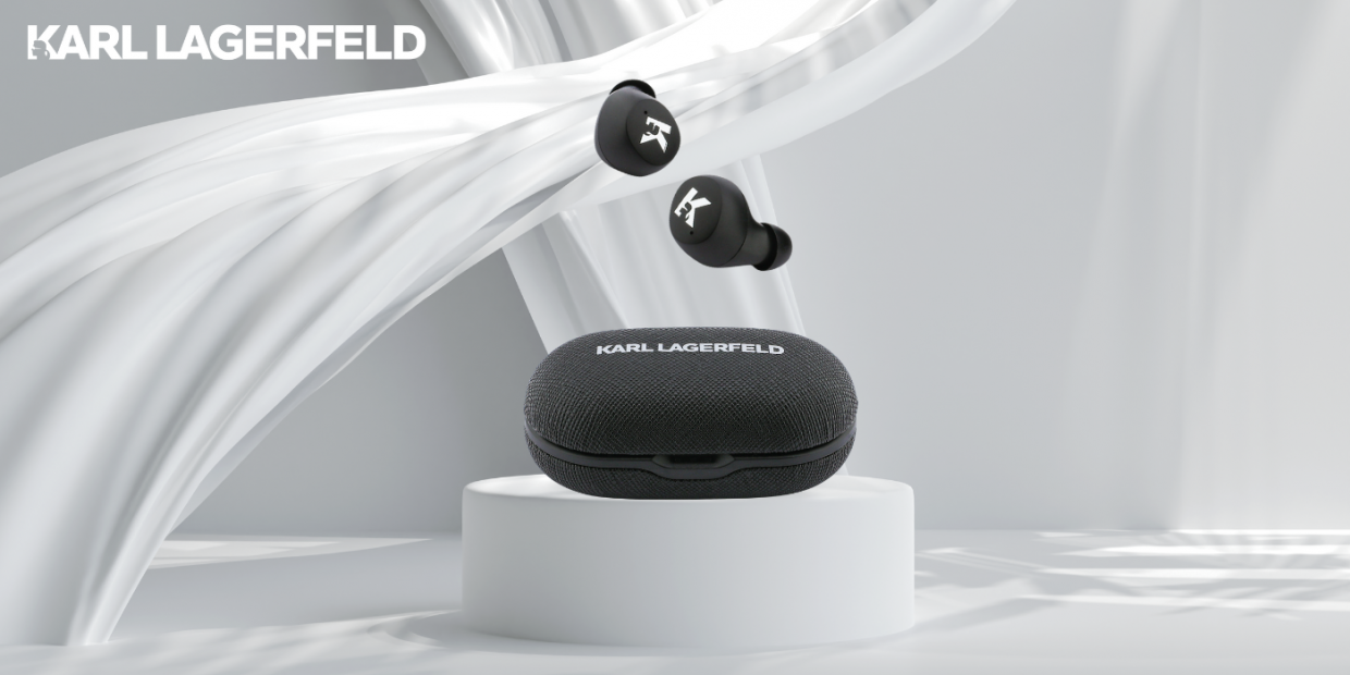 Casti wireless TWS Karl Lagerfeld Saffiano Logo, Bluetooth 5.4, 380 mAh, Autonomie 30h, USB-C, Negru 1 Lerato.ro