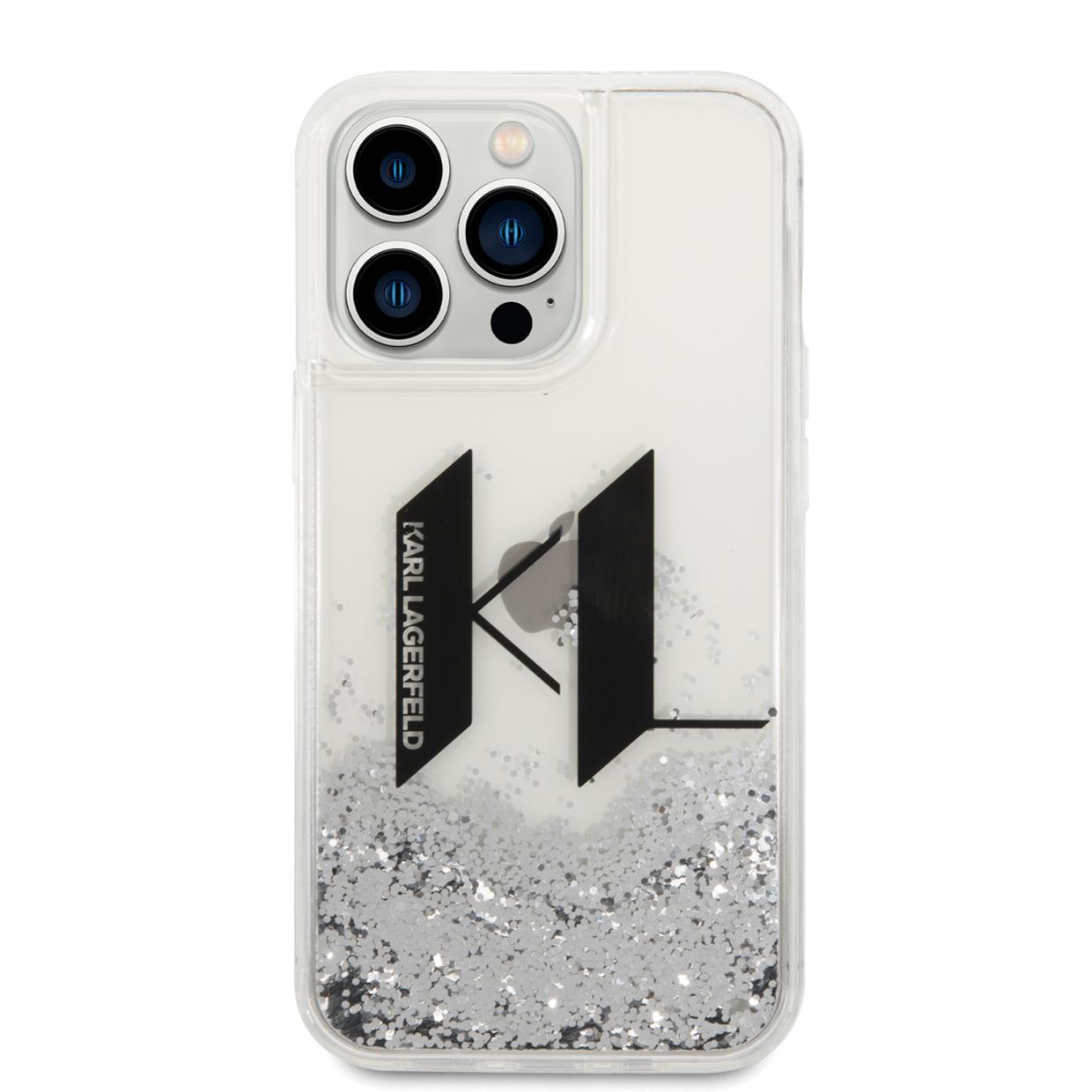 Carcasa Karl Lagerfeld Liquid Glitter Big KL compatibila cu iPhone 14 Pro Max, Silver 1 Lerato.ro