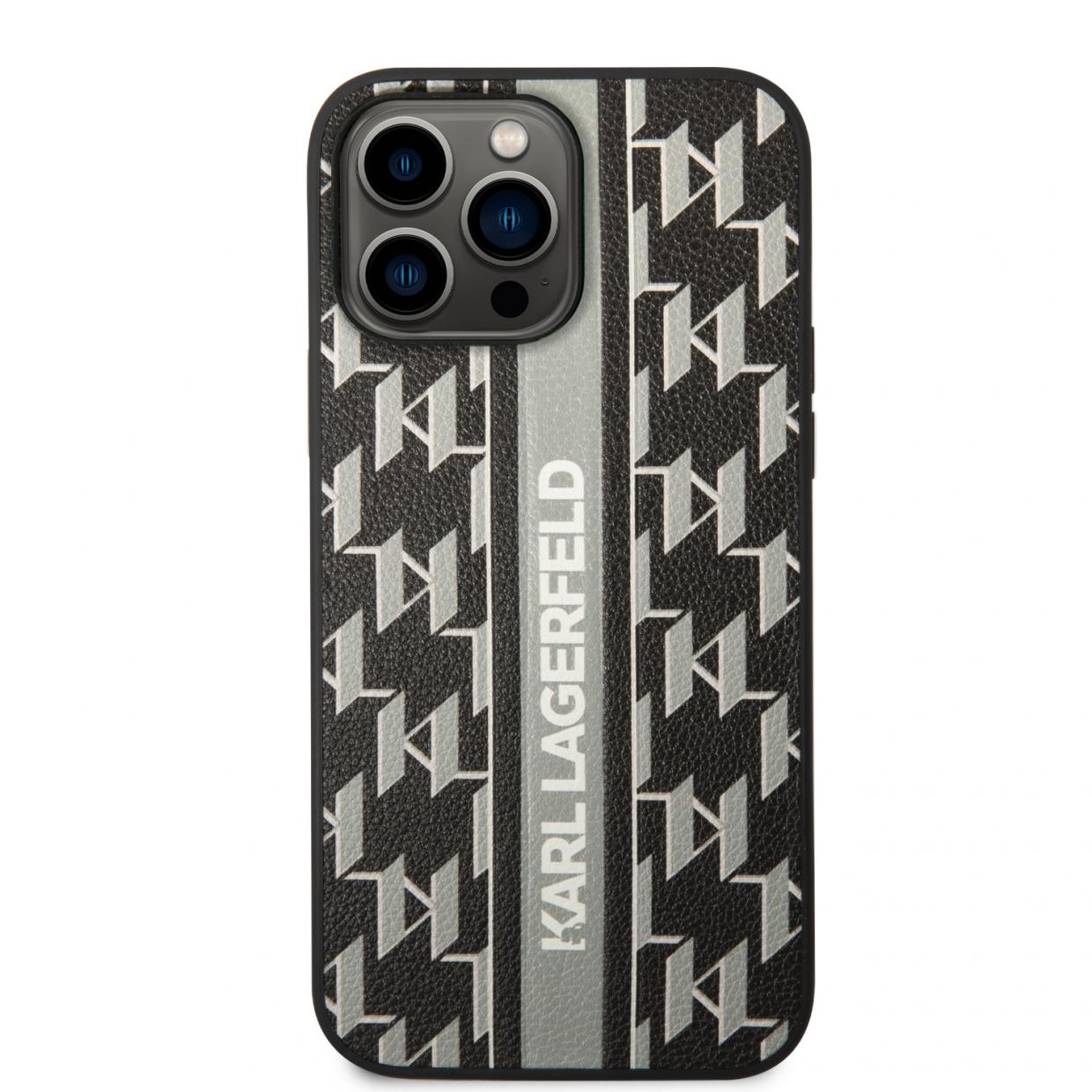 Carcasa Karl Lagerfeld Monogram Stripe compatibila cu iPhone 14 Pro Max, Negru 1 Lerato.ro