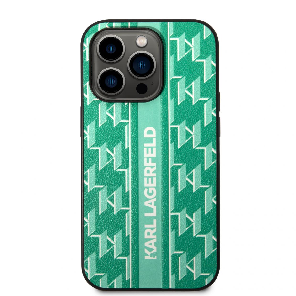 Carcasa Karl Lagerfeld Monogram Stripe compatibila cu iPhone 14 Pro Max, Verde 1 Lerato.ro