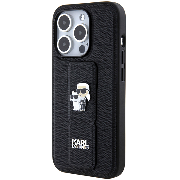 Carcasa Karl Lagerfeld Gripstand Saffiano Karl and Choupette Pin compatibila cu iPhone 14 Pro Max, Negru 1 Lerato.ro