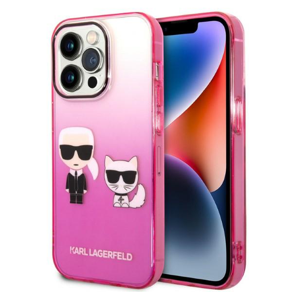 Carcasa Karl Lagerfeld Gradient Ikonik Karl and Choupette compatibila cu iPhone 14 Pro Max, Roz 1 Lerato.ro