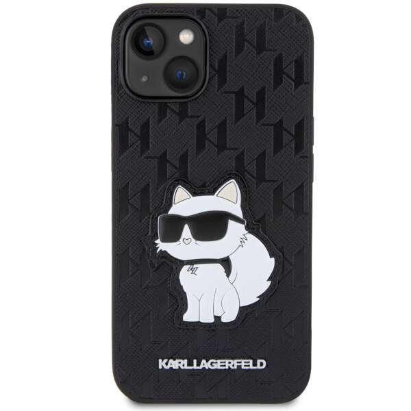 Carcasa Karl Lagerfeld Saffiano Monogram Choupette compatibila cu iPhone 14 Plus / 15 Plus, Negru 1 Lerato.ro
