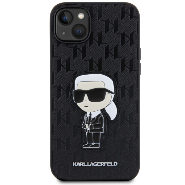 Carcasa Karl Lagerfeld Saffiano Monogram Ikonik compatibila cu iPhone 14 Plus / 15 Plus, Negru 1 Lerato.ro