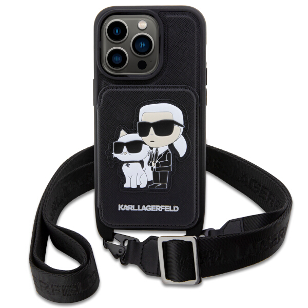 Husa Karl Lagerfeld Crossbody Saffiano Karl and Choupette compatibila cu iPhone 14 Pro Max, Negru 1 Lerato.ro