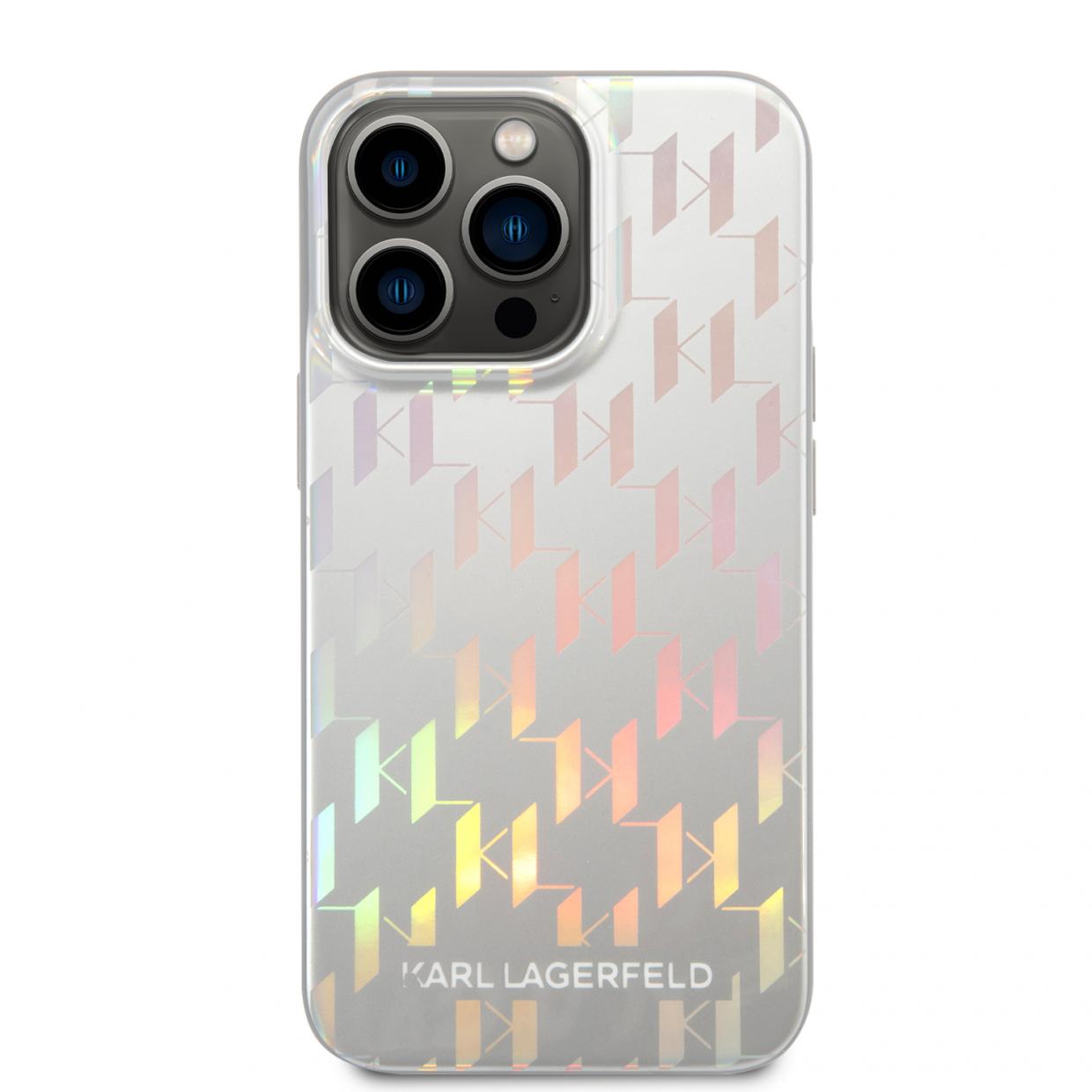 Husa Karl Lagerfeld Monogram Iridescent compatibila cu iPhone 14 Pro Max, Silver 1 Lerato.ro