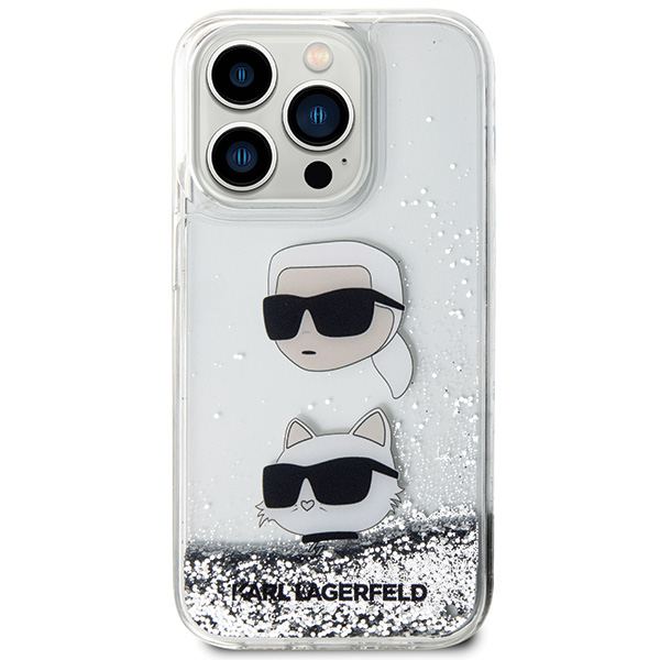 Husa Karl Lagerfeld Liquid Glitter Karl and Choupette Heads compatibila cu iPhone 14 Pro Max, Silver 1 Lerato.ro