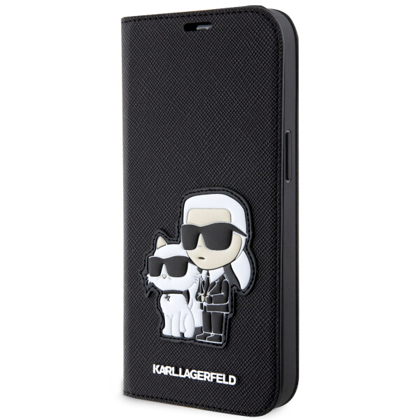 Husa flip cover Karl Lagerfeld Saffiano Karl and Choupette compatibila cu iPhone 14 Pro Max, Negru 1 Lerato.ro
