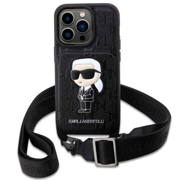 Husa Karl Lagerfeld Crossbody Saffiano Monogram Ikonik compatibila cu iPhone 14 Pro, Negru 1 Lerato.ro